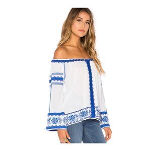 Love Sam
Wanda Off-The-Shoulder Embroidered Top, White/Blue